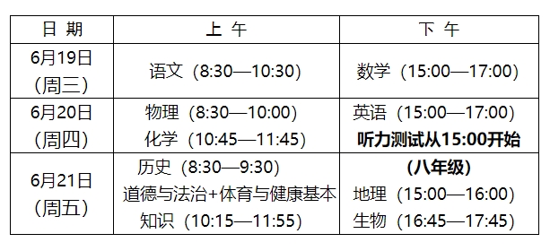 2024年福建省中考統(tǒng)一考試科目和時(shí)間安排的通知