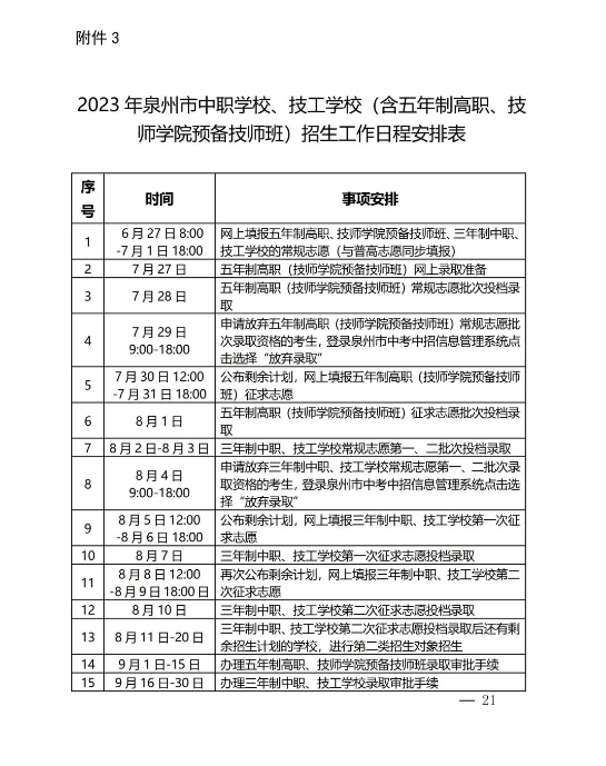 2023年泉州市中等職業(yè)學校和技工學校招生工作方案全文來了