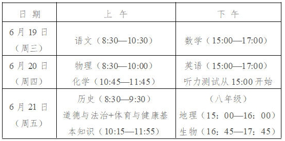 2024年福建中考時間安排一覽